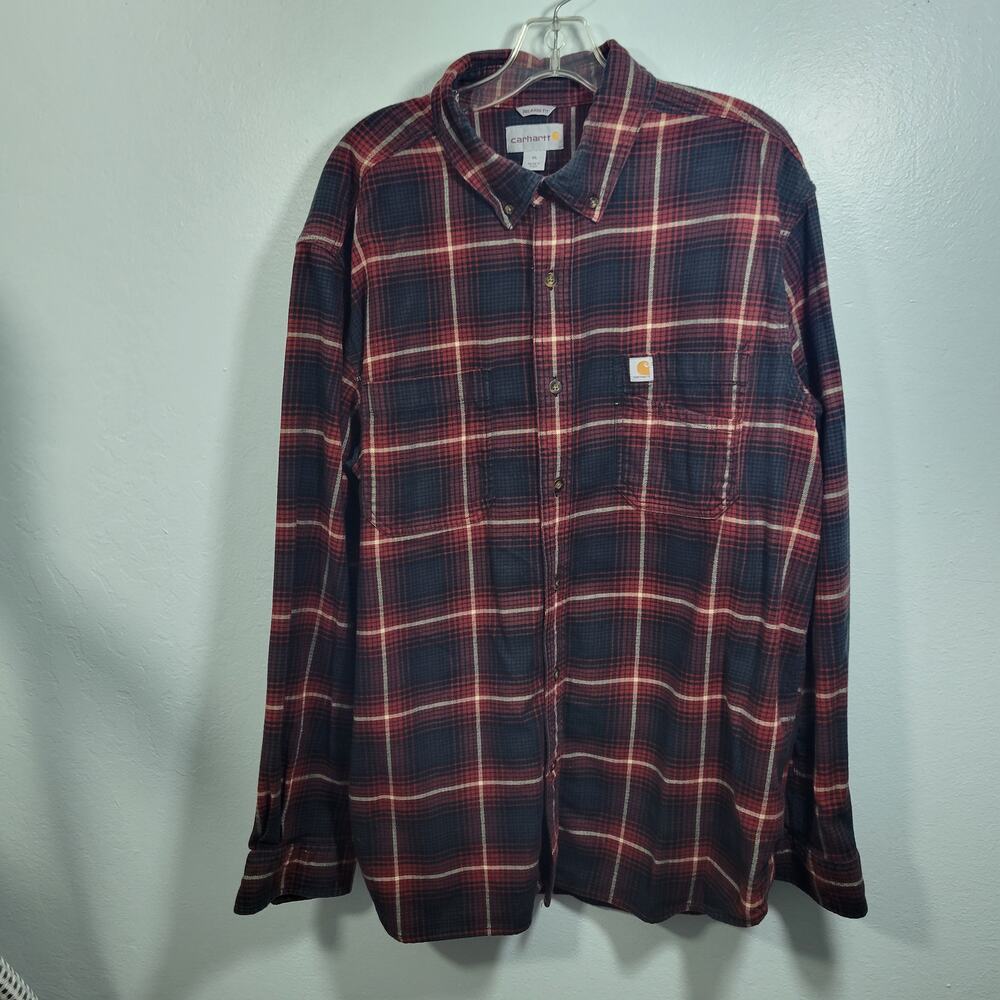 Carhartt Rugged Flex Hamilton Men's Red Plaid Button Front  Shirt Size XL 10325-